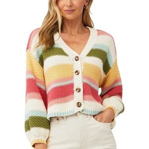 Chunky Knit Cardigan Sweater Womens Large Thick Cottagecore Twee Striped